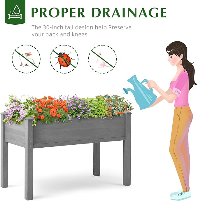 Raised Garden Bed with Legs 48x24x30'' Outdoor Wood Elevated Planter Box Thick Legs w/Liner