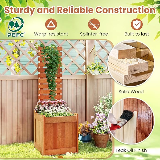 HAPPYGRILL Raised Garden Bed with Trellis Outdoor Elevated Planter Box w/Trellis Open-Ended for Climbing Plant Vine Flower Vegetable Freestanding Privacy Planters for Patio Yard 16x16x48 (2)