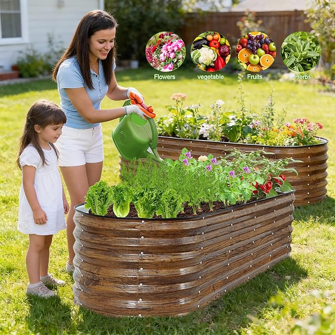 ZORMY Galvanized Raised Garden Bed Outdoor- 2PCS 6x2x1.4ft Oval Steel Raised Beds for Gardening Metal Planter Box with Protective Strip and Gloves for Vegetables Flowers Fruits(Brown)