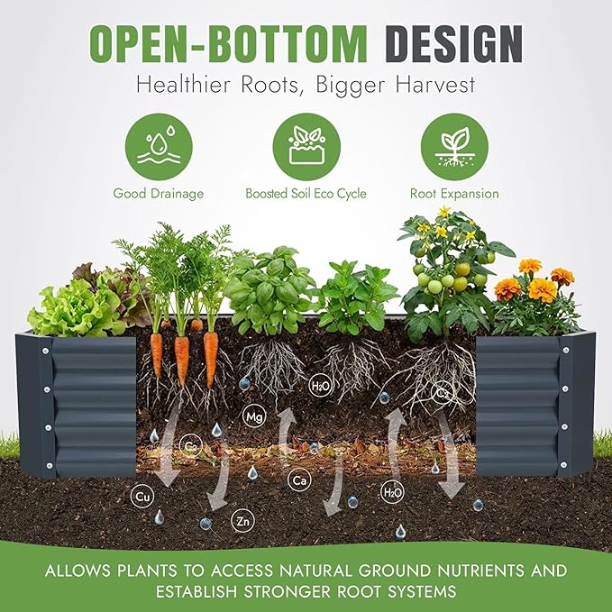 INNO STAGE 4×2×1ft Galvanized Raised Garden Bed Kit Galvanized Planter Raised Garden Boxes Outdoor Large Metal Raised Garden Beds for Vegetables Flowers Herbs and Succulents Grey
