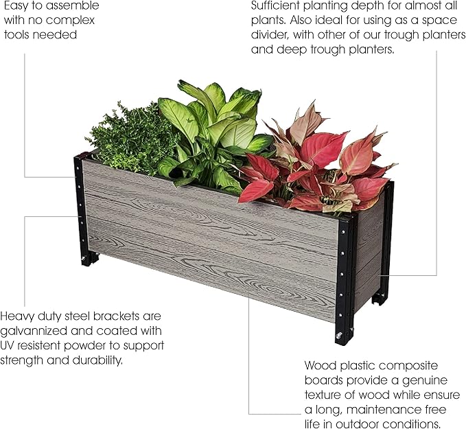 Everbloom Modular Trough Wood Plastic Composite Planter in Gray 36 L x 12 W x 14 H - Grow Veggies Flowers Herbs Indoor Outdoor Narrow Space Backyard Patio Deck