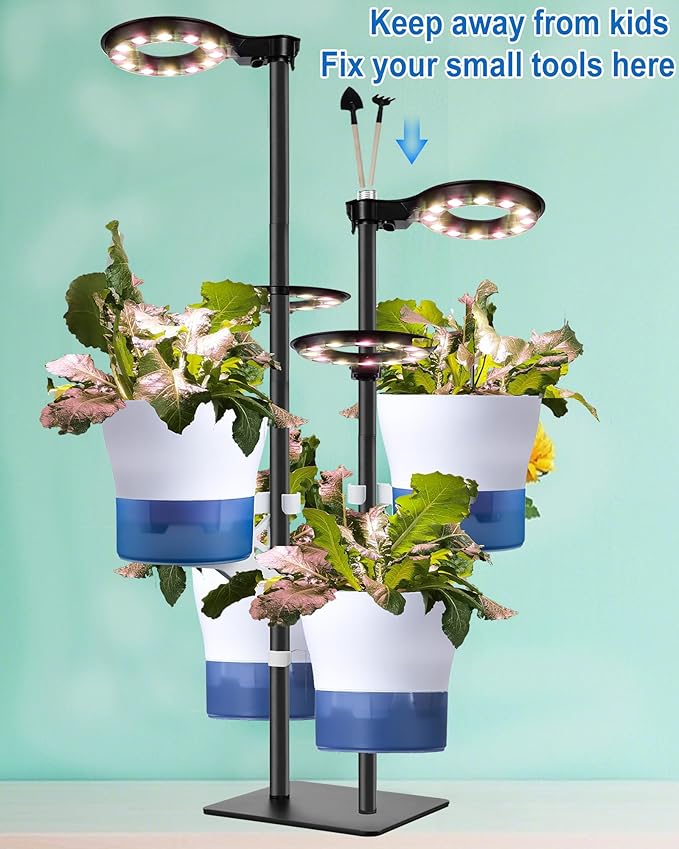 Indoor Plant Hydroponics Growing System Tower Kit with Grow lightHerb Vegetable Indoor Garden Growing System with Standing Floor Tall LED Grow LightHeight Adjustable with Timer &amp Metal Stand (La