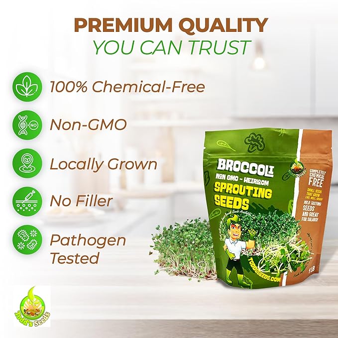 Todd’s Seeds - Calabrese Broccoli Sprouting Seeds 1 lb - High in Sulforaphane Non-GMO Heirloom Variety - Bulk Seeds for Nutrient-Rich Sprouts &amp Home Gardening (Chemical Free - Better than Organ