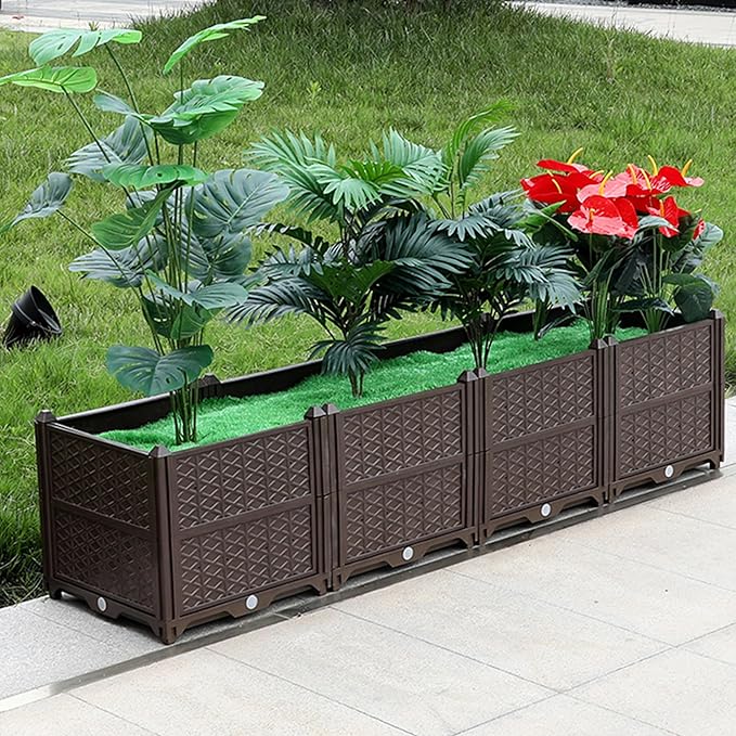 Raised Garden Beds Outdoor for Gardening 63 Rectangular Plastic Raised Planter Garden Box for Fruit Vegetables Herbs Flowers Growing Bed for Lawn Patio Balcony Brown