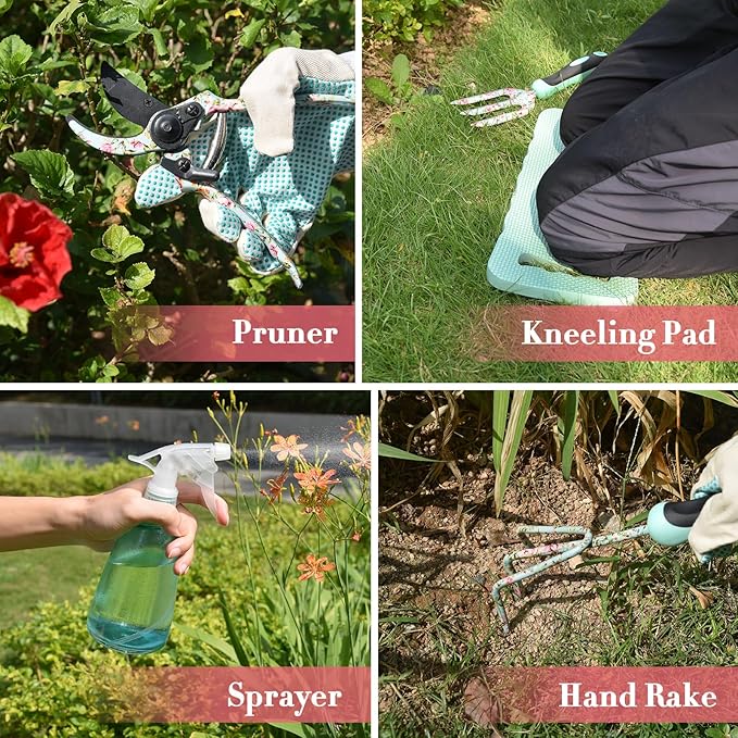 Garden Tools Set Carsolt 11 Pcs Heavy Duty Floral Gardening Tools Kit with Non-Slip Rubber Handle Special Gardening Gifts for Women Birthday Box