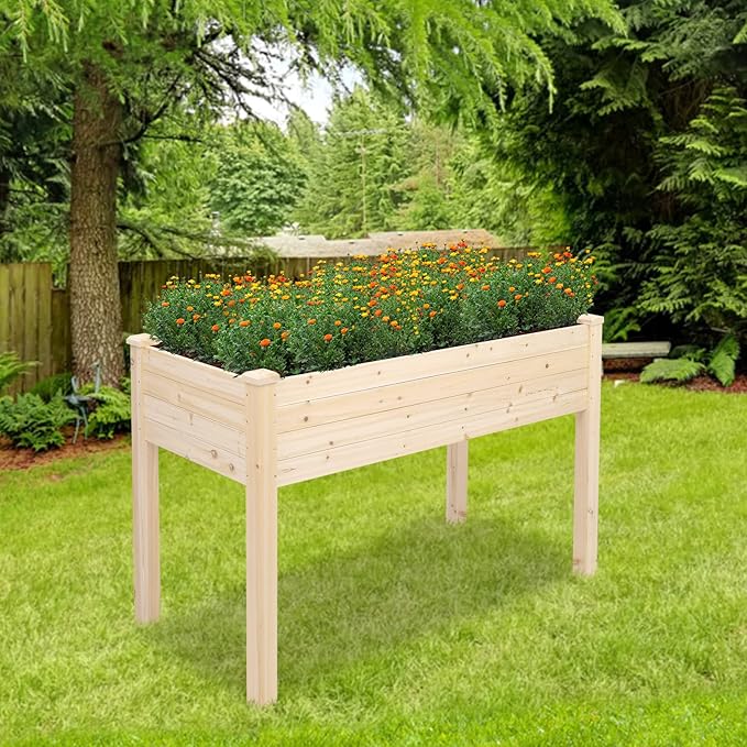 Vasitelan 47x22x30in Raised Garden Bed Elevated Wood Planter Box Stand for Backyard Patio Balcony