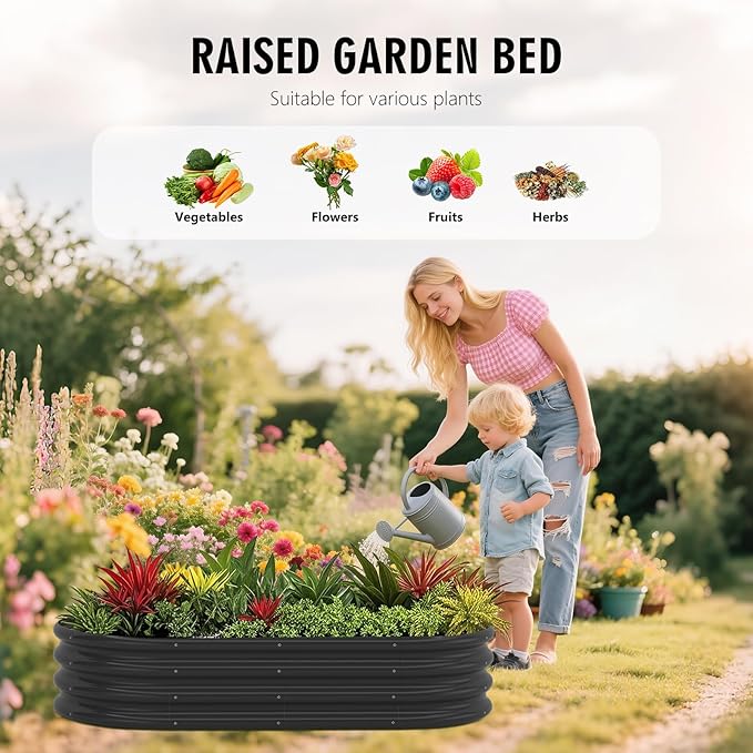 Galvanized Raised Garden Bed Kit Galvanized Planter Raised Garden Boxes Outdoor Oval Metal Raised Garden Beds for Vegetables (Black)