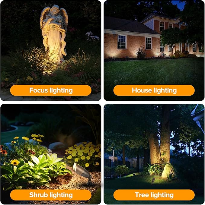 LUTEC Solid Brass Low Voltage Landscape Lighting 12V Heavy Duty Waterproof Landscape Spotlights Bronze Wired Uplights Outdoor Fixtureswith ABS Spike Garden Yard Pathway Tree Without Bulb 6 Pack