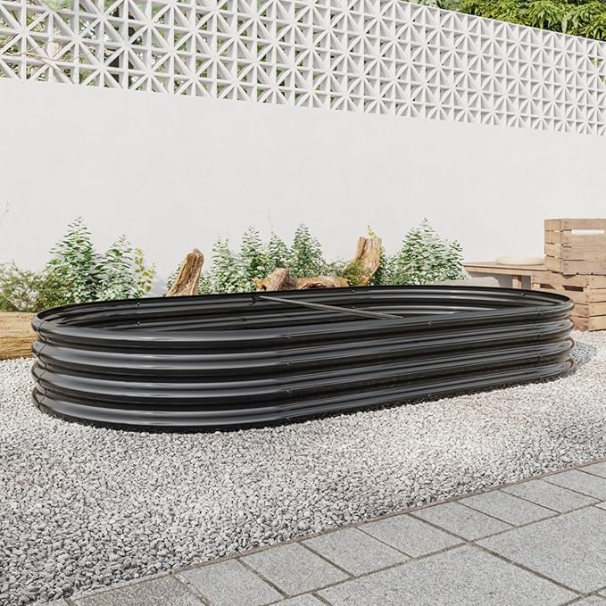 Outdoor Raised Garden Bed for Plants Vegetables and Flowers Oval Large Metal Raised Bed Kit Durable Galvanized Planter Boxes for Garden Backyard Easy Assembly (Black 88.99 x 44.68 x 11.42 in)