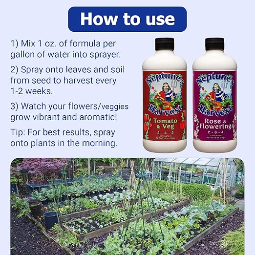 Neptune's Harvest Organic Plant Fertilizer | Liquid Fertilizer for Lawn Garden &amp Houseplant | Rich in Essential Nutrients | Tomato &amp Veg 2-4-2 (Pint) + Rose &amp Flowering Plant Food 2-6-4 (