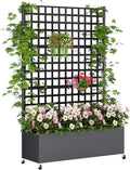 Metal Planter Box with Trellis Privacy Screen Raised Garden Bed with Lattice Trellis &amp Wheels Privacy Planters for Patio Planter Box for Climbing Plants Flower 73x 47x 16 Black