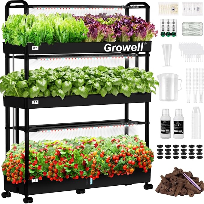 Large Hydroponics Growing System Kit 90 Pods Vertical Indoor Herb Garden Kit with 2 Light Modes &amp Auto Circulating Water System 40L Movable Indoor Gardening System for Herb Vegetable Fruit