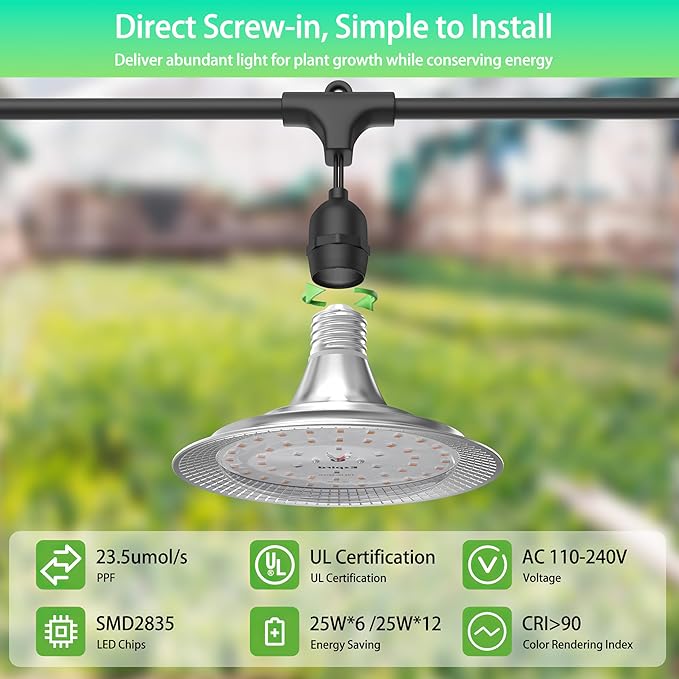 Outdoor LED Grow Light Waterproof String Plant Growing Light 21 FT Full Spectrum Growth Light Suitable for Garden Farm Flower Seedling Greenhouse Grow Light (6 Light)