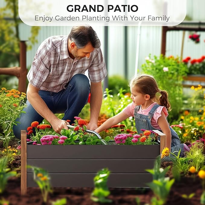 Grand patio Metal Raised Garden Bed Outdoor Raised Planter Box with Woodgrain Finish Elevated Planter Box