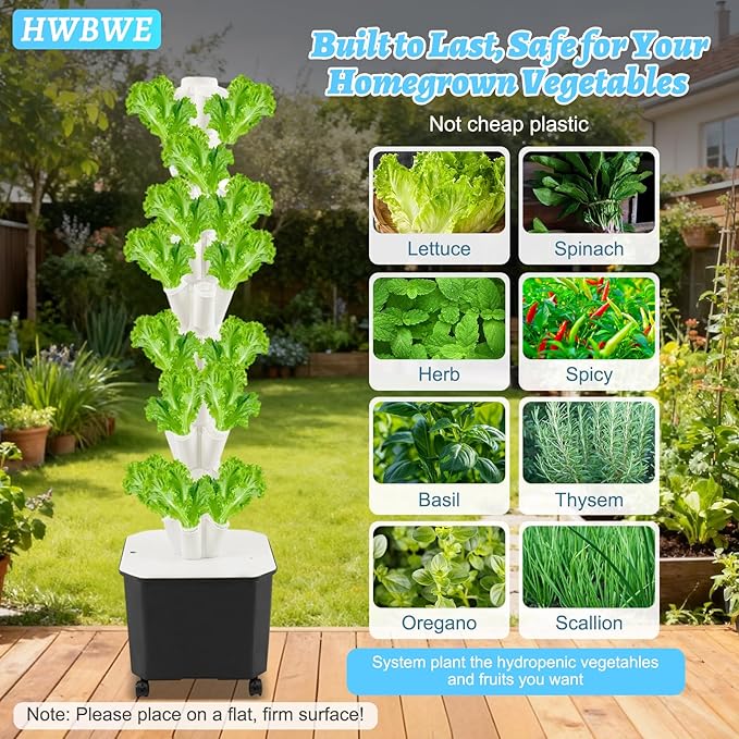 50 Pots Hydroponics Tower 8 Tiers Hydroponics Growing System Tower Vertical Tower Planter Pump Tower with Water Tank Irrigation Pump and Movable Water Tank for Hydroponic Gardening Lovers (White)