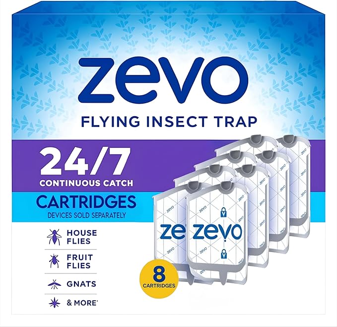 Zevo Flying Insect Trap Refill: Indoor Trap Refill Cartridges Capture House Flies Fruit Flies and Gnats (8 Refill Cartridges)