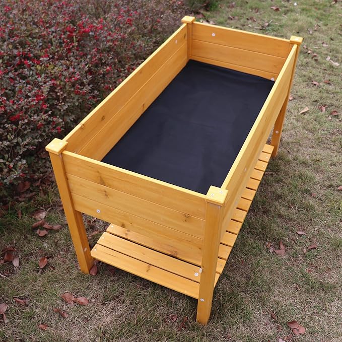 Raised Garden Bed Planter Box with Legs &amp Storage Shelf Wooden Elevated Vegetable Growing Bed for Flower/Herb/Backyard/Patio/Balcony 48.5x30x24.4in