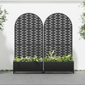 Casaphoria 72x35 Metal Raised Garden Bed with Trellis(2 Pack) Outdoor Planter Box with Wheels &amp Drainage Holes for Climbing Plants Elevated Garden Kit with Privacy Screen Black Brick Arched