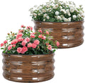 Galvanized Raised Garden Bed- 2Pcs Metal Planter Boxes Outdoor | 12 Tall 24 Round Steel Raised Bed Kit &amp Fire Pit Ring for Gardening with Protective Tape for Vegetables (Wood Grain)