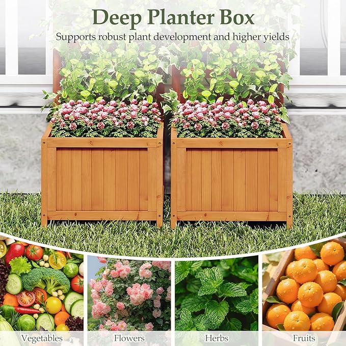BECOMFORT 48”H Raised Garden Bed with Trellis Fir Wood Planter Box with Drainage Holes &amp Gaps for Climbing Plants Vegetables &amp Flowers Outdoor Privacy Planters for Patio Balcony Yard