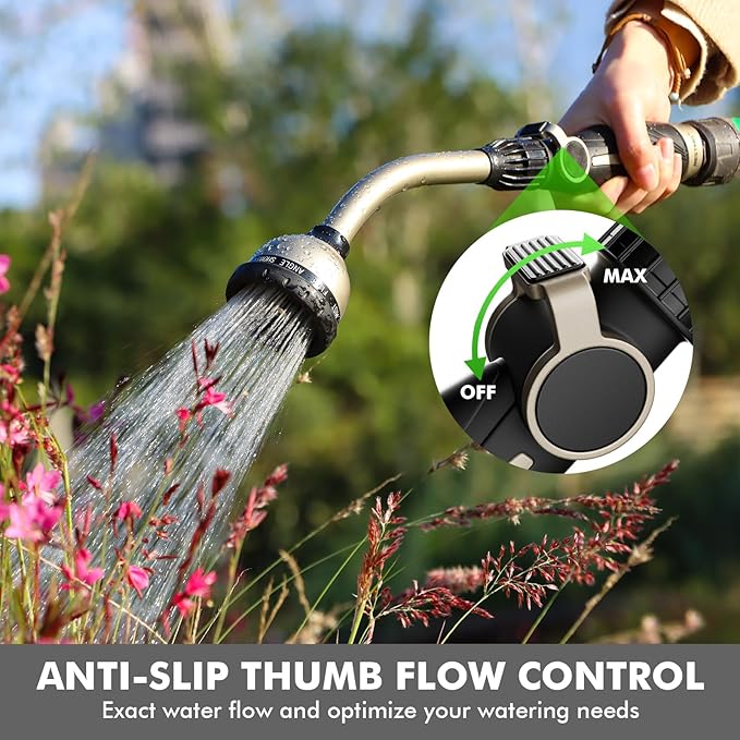 RESTMO Watering Wand Heavy Duty Metal Garden Hose Wand with 10 Spray Patterns 15-Inch Long Hose Nozzle Sprayer with Thumb Flow Control Ideal to Water Hanging Baskets and Shrubs