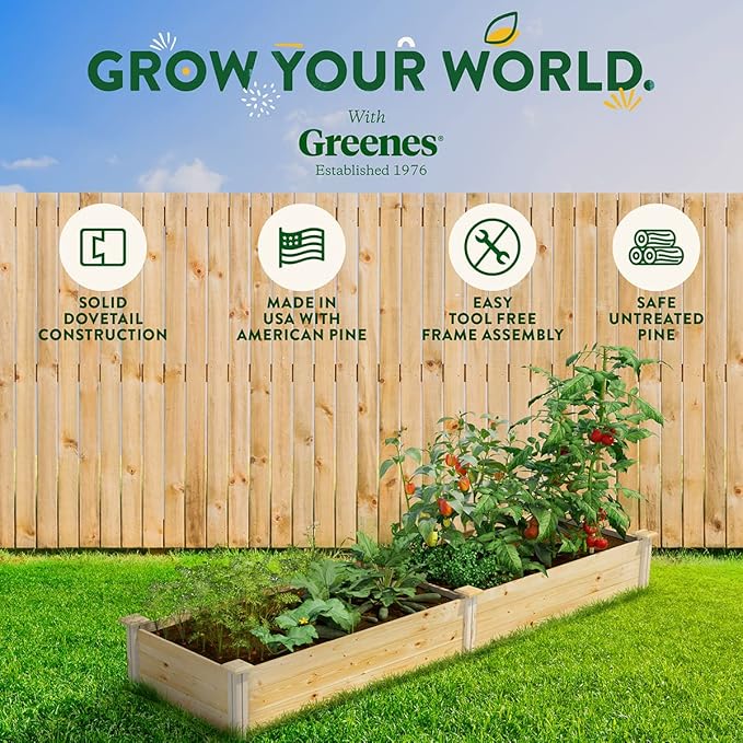 Greenes Fence Original Pine Raised Garden Bed 2' x 8' x 10.5 - Made in USA with American Pine