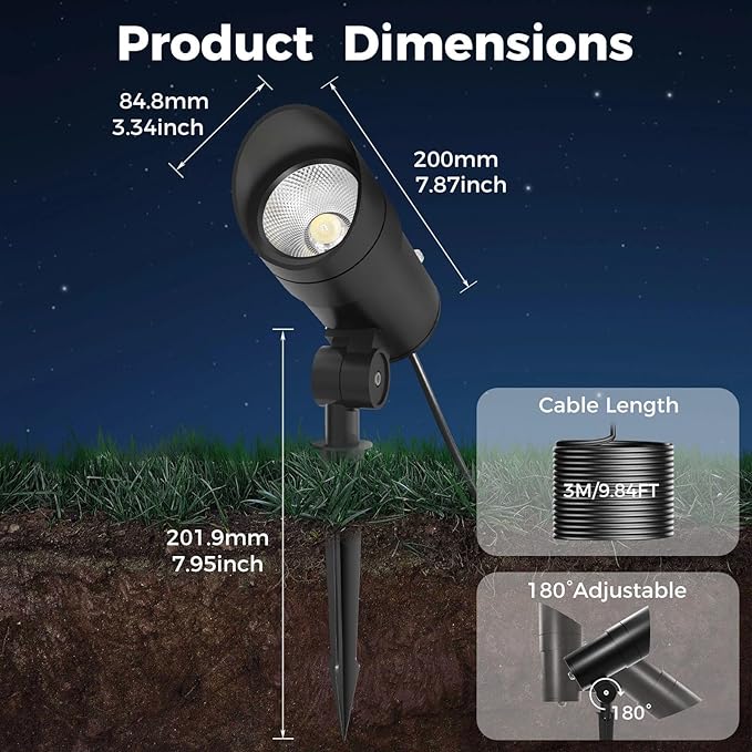 LOTMOS 30W LED Spot Lights Outdoor with Photocell Sensor Dusk to Dawn Spotlights with 9.68FT Cord 120V Plug in Ultra Bright Bullet Landscape Light for Flagpole Palm Tree Yard Lawn Statue (6000K)