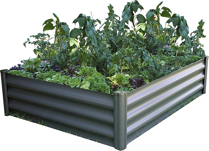 The Organic Garden Co. Premium Galvanized DIY 4' x 3' Rectangle Garden Bed with Easy Assembly Superior Drainage Woodland Gray Steel Metal Planter Box 12 Walls for All Plants