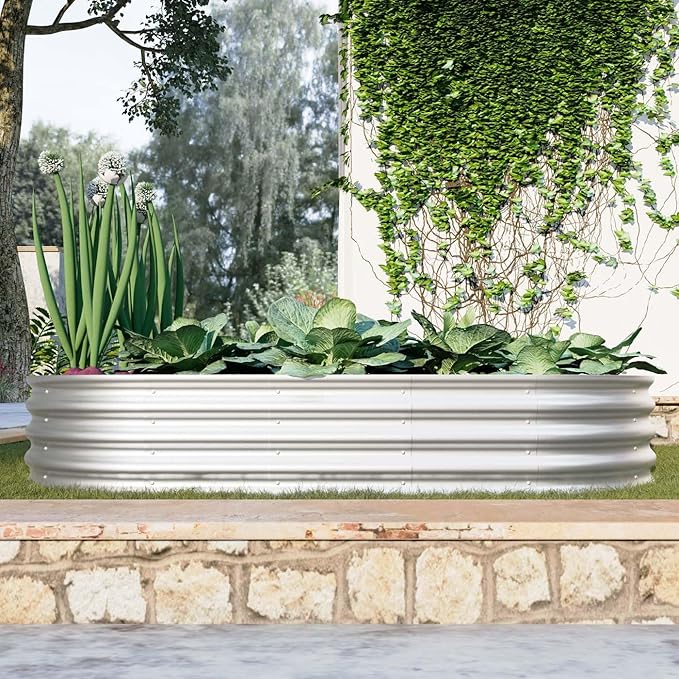 6x3x1ft Heavy Duty Metal Raised Garde Bed Kit Oval Large Metal Planter Boxes for Vegetables/Herbs/Flowers Galvanized Planter Raised Garden Beds for Outdoor with Reinforced Edges (1Pcs 6x3x1ft)
