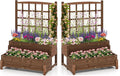Fir Wood Raised Garden Bed with Trellis 2-Tier Wooden Elevated Planter Box w/Drainage System Garden Trellis for Flower Vegetable Fruit &amp Herb (2)