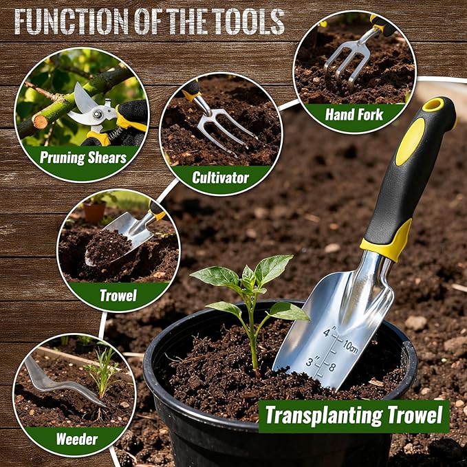 8-Piece Garden Tools Set with Durable Organizer Handbag and Gloves Heavy-Duty Rust-Proof Aluminum Alloy Material Non-Slip Ergonomic Handles Ideal Gifts for Women Men Mom Dad
