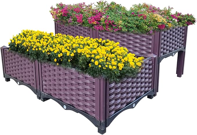 Doppy Plastic Raised Garden Bed Set of 4 Garden Bed Planter Kit for Outdoor Indoor Plants Elevated Garden Boxes Plant pots for Vegetables Standing Garden Container for Backyard Patio