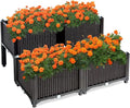 Giantex Raised Garden Bed Set of 4 Planter Raised Beds Kits with Drain Holes for Fruit Flowers Vegetables Outdoor Elevated Planting Box for Lawn Patio Balcony Easy Assembly Rattan-Like Look Brown