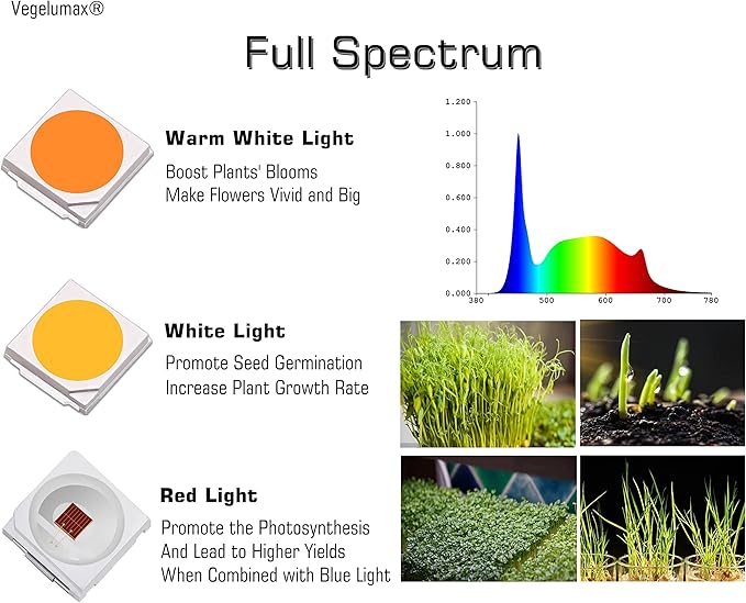 LED Grow Light Lamp Stand for Plant Seedling Germination Vege Flower GrowthFull Spectrum CRI 90+ White Light CCT 6500KIsolated Dimming Power with On/Off SwitchHeight Adjustable100W4FT