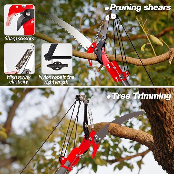Suchtale Manual Pole Saw Pruning Saw Tree Pruner with Steel Blade &amp Scissors Tree Trimmer for High BranchesPalms and Shrubs 14FT Extendable Long Handle Limb Cutter Yard Garden Branch Trimmin