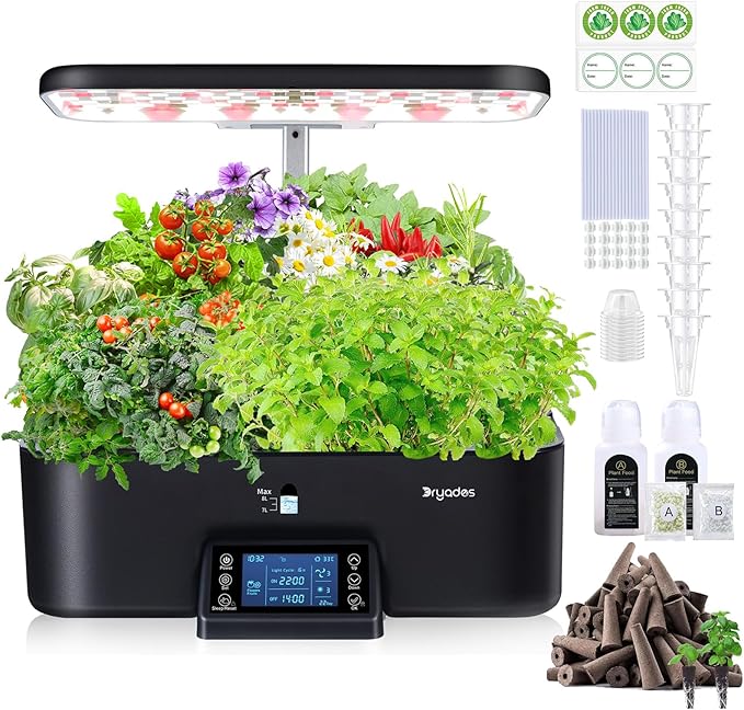 17-Pods Hydroponic Growing System with 24W Full-Spectrum Cooling Grow Light &amp Smart Control Panel Seed Pods kit for Indoor Garden