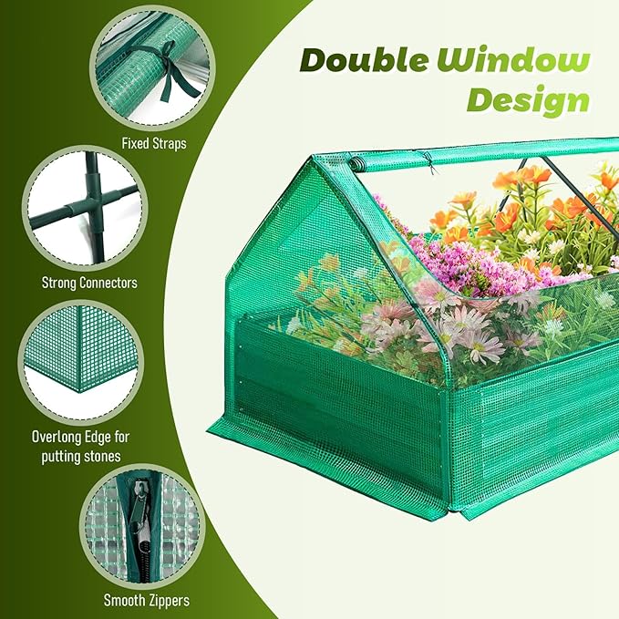 Heavy-Duty Outdoor Greenhouse + Raised Garden Beds Set – Suitable for Extending Growing Seasons Garden Covers &amp Raised Bed Netting