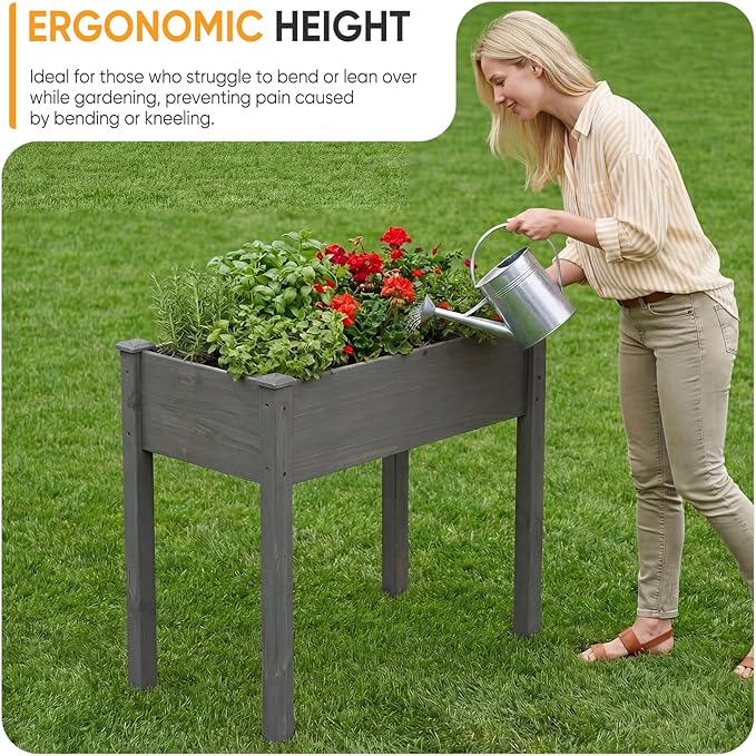 NEWBULIG Raised Garden Bed with Legs 34x18x30inElevated Wood Planter Box Stand for Outdoors Garden Balcony CourtyardNatural Wood 400 Pound Capacity for Planting Herbs Flowers VegetablesDark Grey