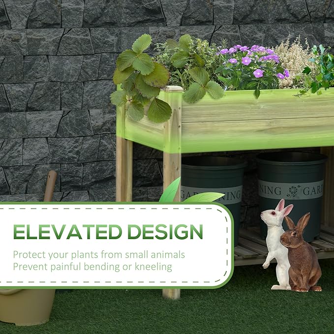 36 x 20 x 30 Raised Garden Bed Elevated Wood Planter Box with Legs and Storage Shelf for Backyard Patio Balcony to Grow Vegetables Herbs and Flowers