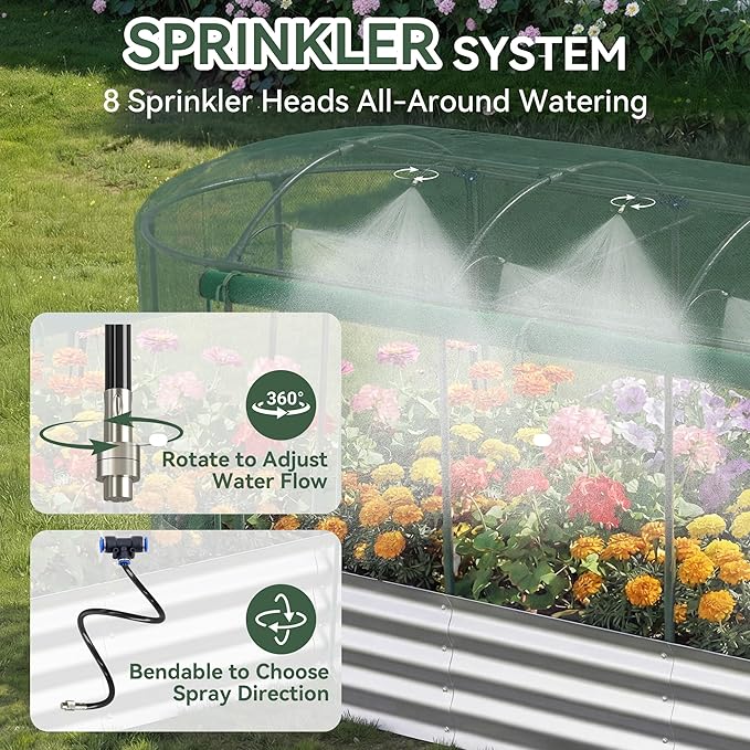 Raised Garden Bed with Self-Watering System 8x3x1 ft Elevated Planter Boxes Outdoor with Mesh Cover Oval Galvanized Raised Beds for GardeningVegetablesFlowers Backyard Patio