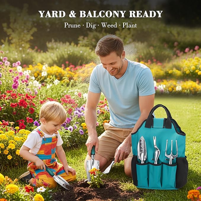 Garden Tool Set Gardening Gifts for Women Men Mom Dad 11-Piece Heavy-Duty Aluminum Hand Tools Set with Tote Bag Ergonomic Handles Rust-Proof Starter Garden Kits Gardening Essentials &amp Supp
