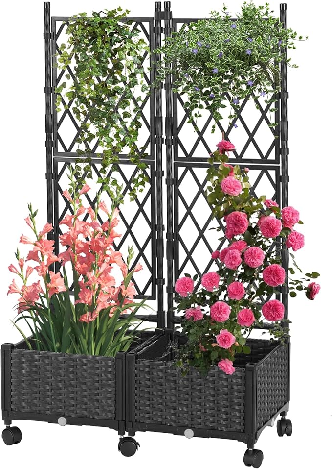 Raised Garden Beds with Screen Outdoor Garden Trellis for Climbing Plants Indoor Raised Privacy Planter Box with Trellis for Balcony Backyard Patio Black 2 Pcs