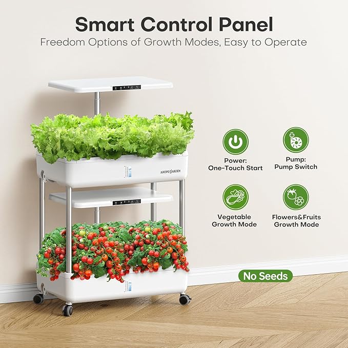 Ahopegarden Hydroponics Growing System Indoor Garden 44 Pods Plant Herb Garden Germination Kit with LED Grow Light 20L Double-Layer Large Capacity Hydrophonic Planter Grower for Vegetable Fruit