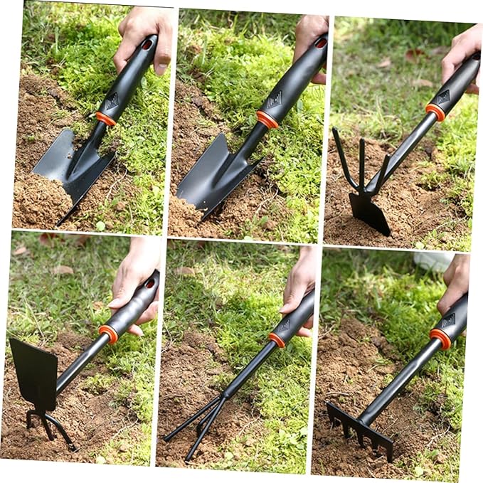BESPORTBLE 6pcs Eco-Friendly Garden Tool Set Iron Shovel Rake Hoe Rake Skid Handle for Home Balcony Gardening