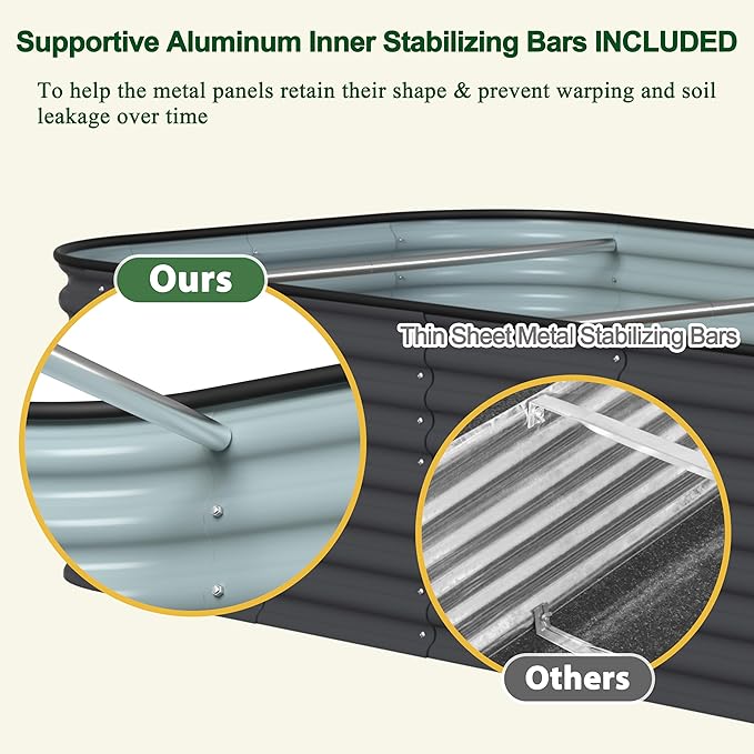 MUPATER 24''H Raised Garden Bed 8x4FT Galvanized Raised Garden Bed W/ 3 Aluminum Support Rods Mutli in 1 Modular Raised Planter Box Outdoor for Vegetables Plants Grey