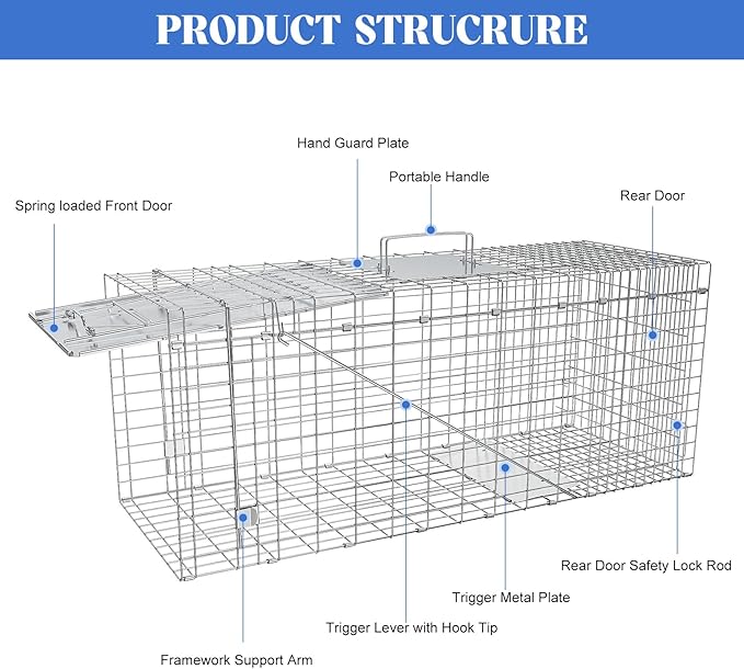 Humane Live Animal Trap Heavy Duty Folding Raccoon Traps Cage for Cat Squirrel Skunk Raccoon Fox Catch and Release Large Size 31.1 * 11 * 12.6 Inch