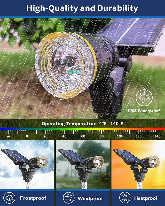 Solar Spot Lights Outdoor Waterproof IP65 180 Lumens 5000K Cool White Solar Powered Outdoor Lights Smart Circuit for All-Night Illumination Outdoor Solar Lights for Yard House Garden Pathway 4PK