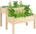 COSTWAY 2-Tier Raised Garden Bed Sturdy Fir Wood Elevated Planter with Legs for Vegetables Herbs &amp Flowers – Indoor &amp Outdoor Use Natural Finish