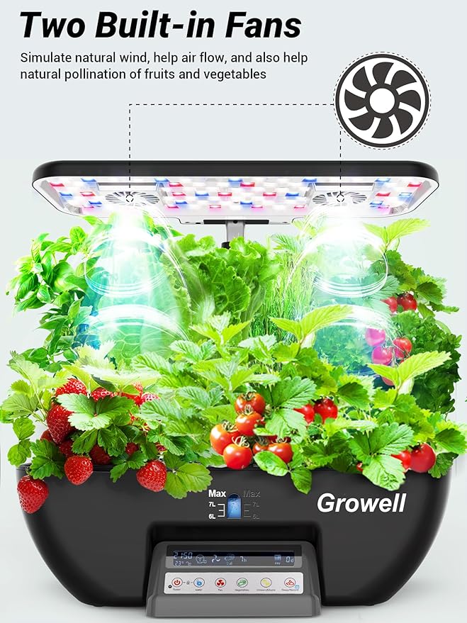 Hydroponics Growing System Kit 17 Pods Herb Garden with 102 28W Full-Spectrum Grow Lights &amp 2 Fans Indoor Garden with Water Pump 10L Water Tank Auto Timer Height Adjustable (Black &amp Grey)