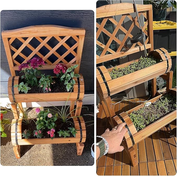 kinbor Outdoor Wood Raised Garden Bed Raised Planter Box Planter with Trellis Elevated Garden Bed for Gardening Vegetables Flowers Climbing Plants Growing Garden Balcony Patio Yard